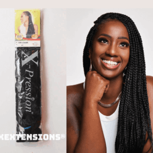 Smiling woman with braids made from x-pression ultra braids